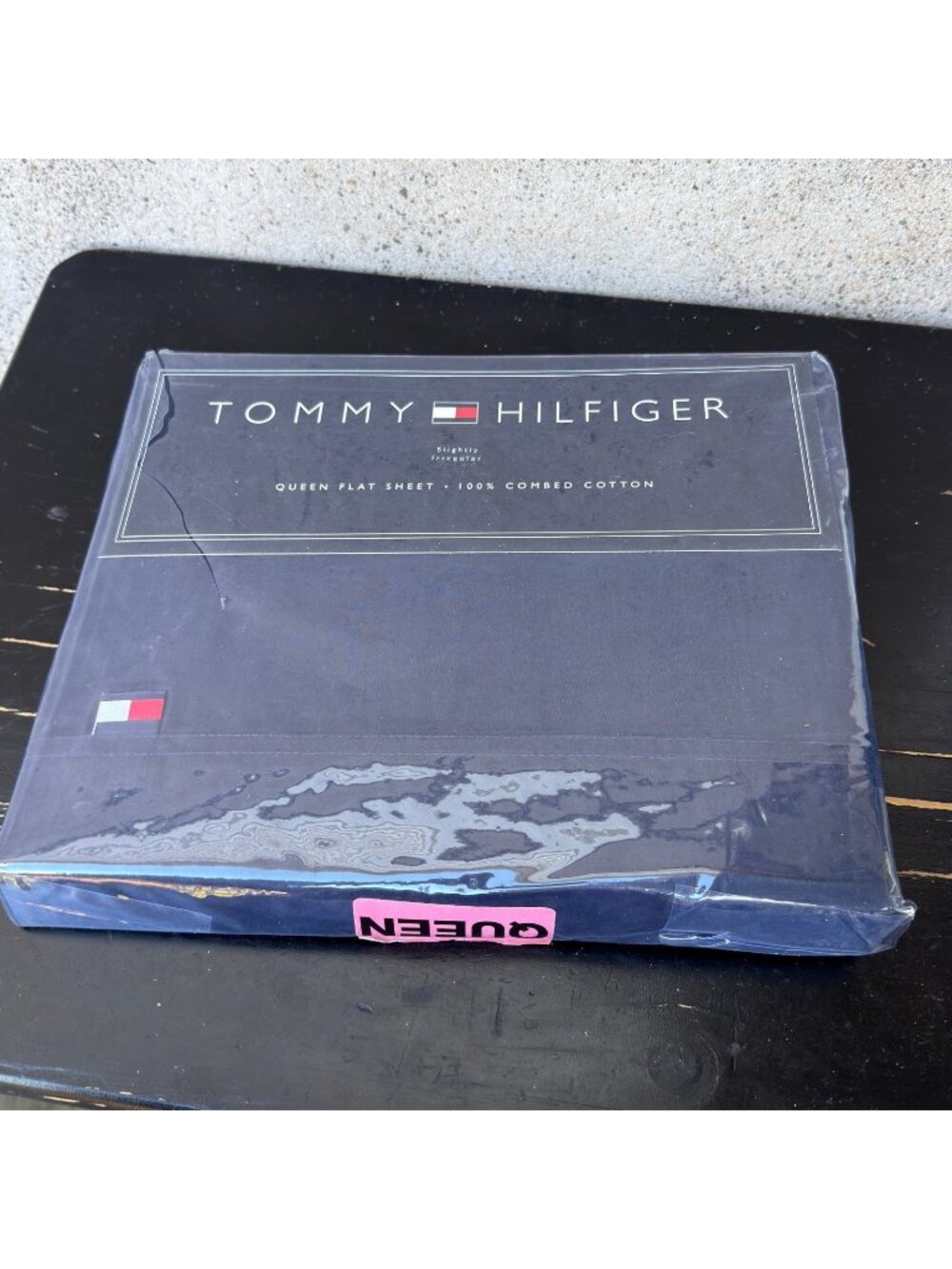 Vintage Tommy Hilfiger Queen Flat Sheet Navy Blue 100% Combed Cotton NIP